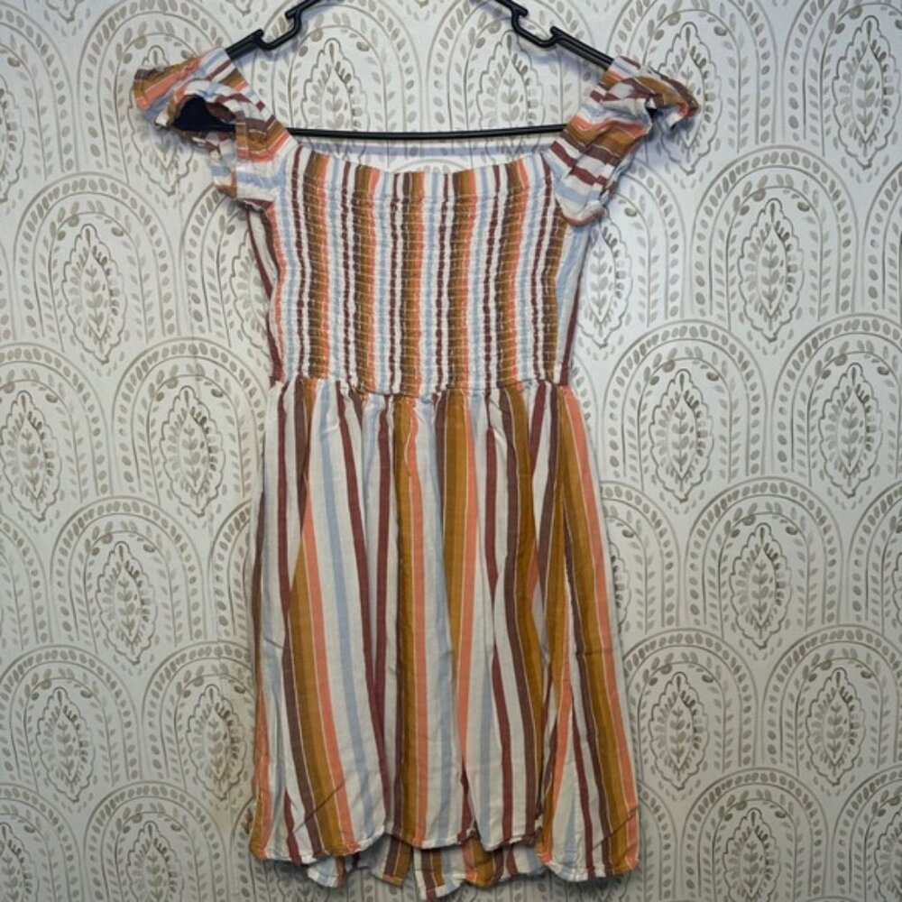 Aeropostale Striped Off Shoulder Smocked Waist Mini Dress XS - Picture 2 of 9